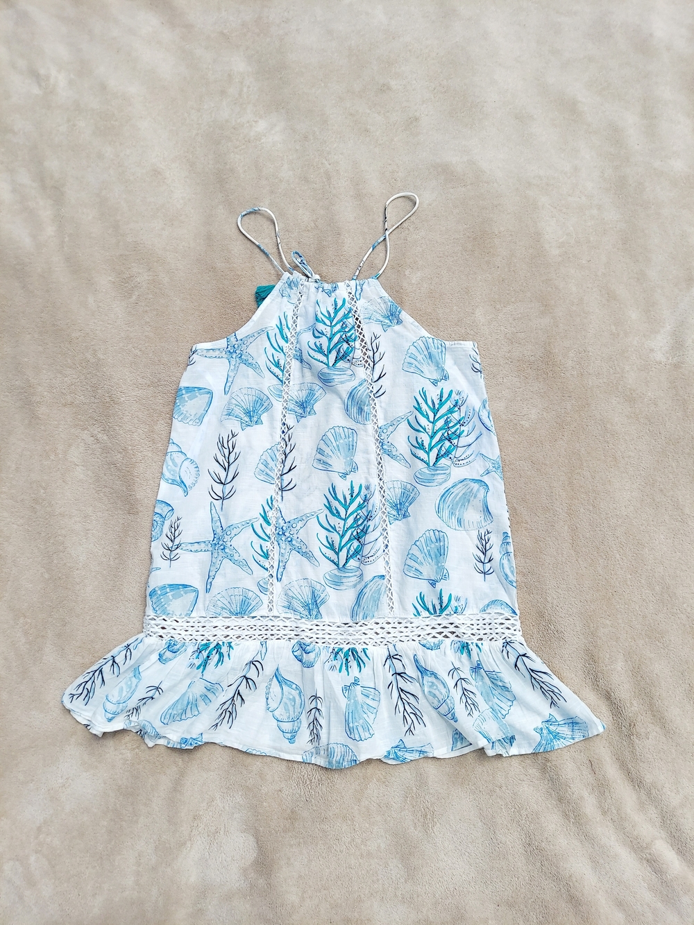 Blue Island White & Blue Seashell Print Halter Beach Sundress Women Size XS NWT - Picture 8 of 8